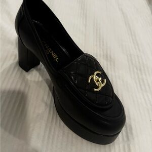 Chanel Lambskin Quilted CC Turnlock Platform Moccasins Loafers size 40